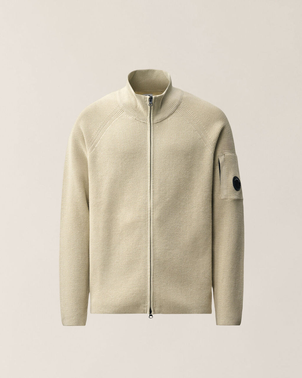C.P. Company Waffle Knit Cotton Zip Lens Cardigan Silver Birch – photo 1 – Dewachter Montpellier
