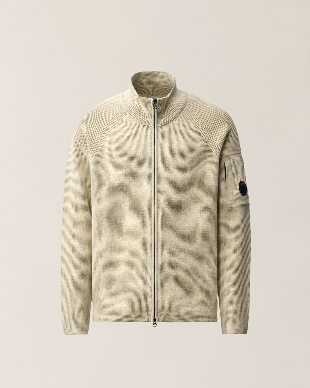 C.P. Company Waffle Knit Cotton Zip Lens Cardigan Silver Birch – photo 1 – Dewachter Montpellier