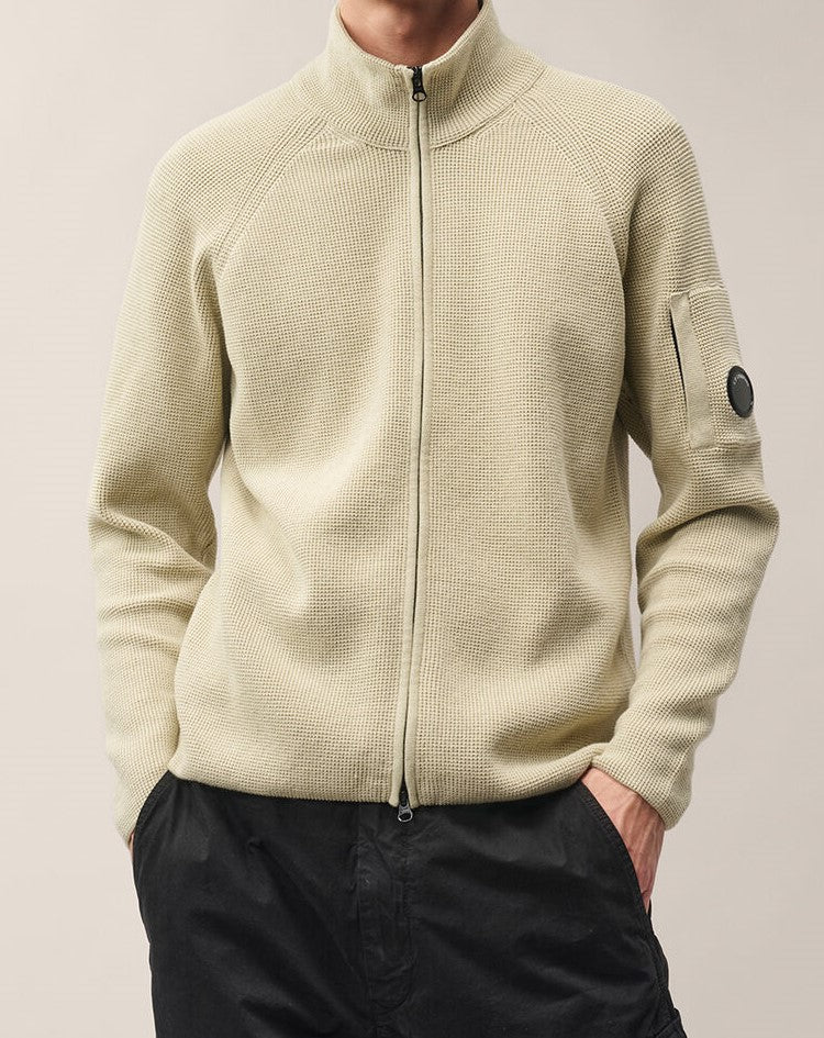 C.P. Company Waffle Knit Cotton Zip Lens Cardigan Silver Birch – photo 2 – Dewachter Montpellier