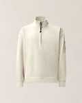 C.P. Company Brushed and Emerized Diagonal Fleece Mixed Boxy Lens Half Zip Sweatshirt Silver Birch – photo 1 – Dewachter Montpellier