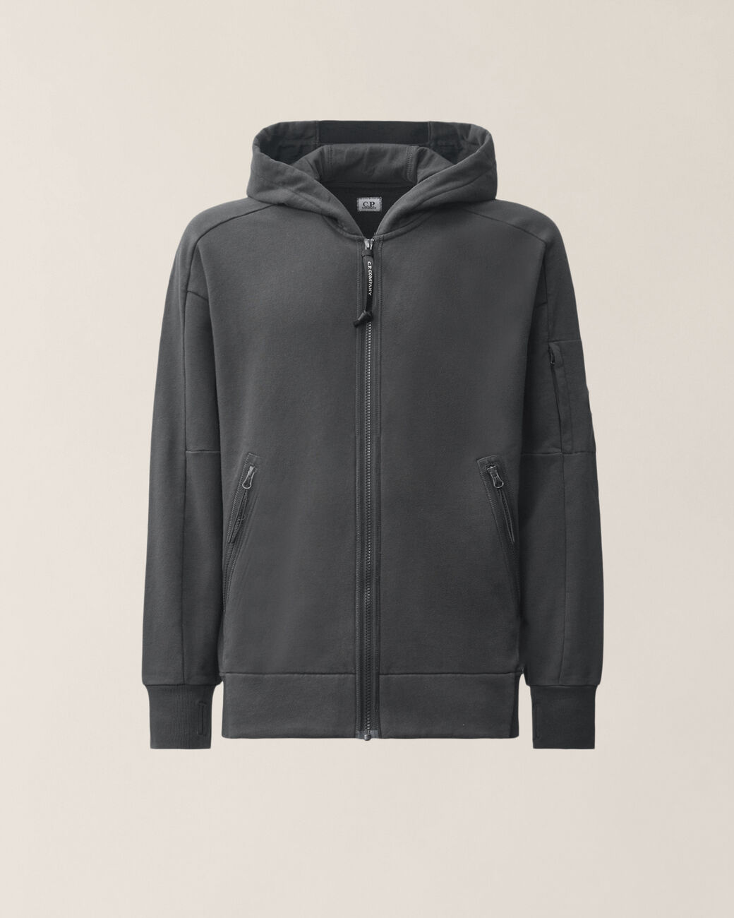 C.P. Company Diagonal Raised Fleece Lens Hooded Zip Sweatshirt Raven – photo 1 – Dewachter Montpellier